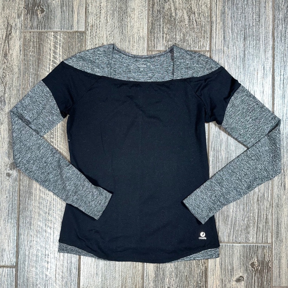 Oiselle Long Sleeve Top Thumbholes Running Activewear Black Gray‎